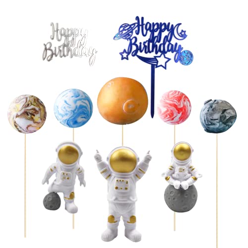 10 Stück Figur Astronauten Tortendeko Geburtstag Deko Spaceman Kuchen Toppers Cake Weltraum Tortendeko für Raum Thema, Planeten, Rakete, Party, Geburtstagstorte Dekoration, Gold von LOREC