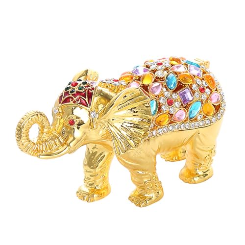 WJUHYGTF Elefanten Emaillierter Schmuckbox, Deko Figuren Schmuckkästchen Mini Strass Kunsthandwerk Elefant Statue Schmuckschatulle Gold Kristalle Scharnier,Gold von WJUHYGTF