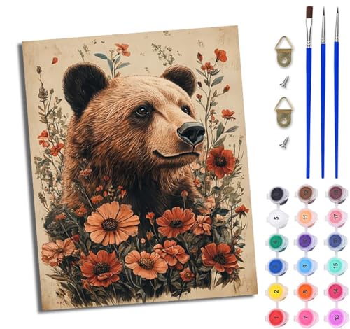 WJWWANG Malen Nach Zahlen DIY auf Leinwand Kit für Anfänger Blume Braunbär Mit Acryl Farben und Premium Pinsel 40x50CM Home Deko oder Geburtstag Weihnachten Geschenk WJWWANG Malen Nach Zahlen DIY auf Leinwand Kit für Anfänger Blume Braunbär Mit Acryl Farben und Premium Pinsel 40x50CM Home Deko oder Geburtstag Weihnachten Geschenk von WJWWANG
