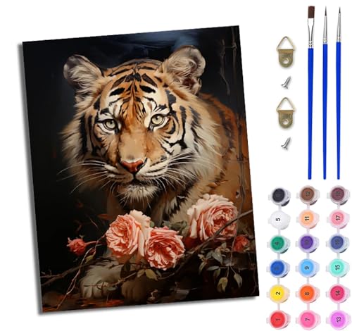 WJWWANG Malen Nach Zahlen DIY auf Leinwand Kit für Anfänger Blumentiger Mit Acryl Farben und Premium Pinsel 40x50CM Home Deko oder Geburtstag Weihnachten Geschenk WJWWANG Malen Nach Zahlen DIY auf Leinwand Kit für Anfänger Blumentiger Mit Acryl Farben und Premium Pinsel 40x50CM Home Deko oder Geburtstag Weihnachten Geschenk von WJWWANG