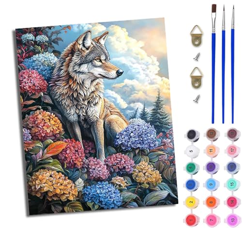WJWWANG Malen Nach Zahlen DIY auf Leinwand Kit für Anfänger Hortensie Buschwolf Mit Acryl Farben und Premium Pinsel 40x50CM Home Deko oder Geburtstag Weihnachten Geschenk WJWWANG Malen Nach Zahlen DIY auf Leinwand Kit für Anfänger Hortensie Buschwolf Mit Acryl Farben und Premium Pinsel 40x50CM Home Deko oder Geburtstag Weihnachten Geschenk von WJWWANG