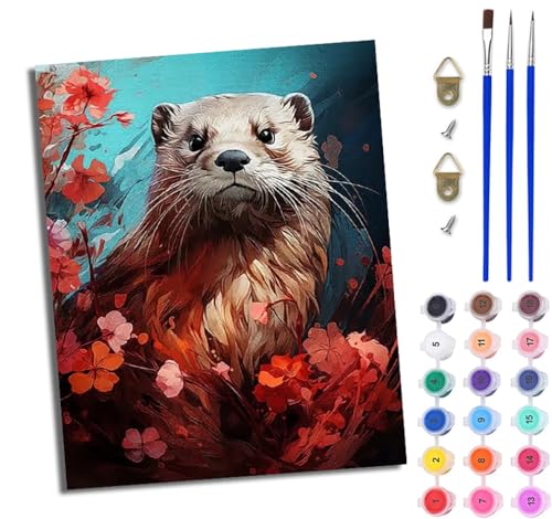 WJWWANG Malen Nach Zahlen DIY auf Leinwand Kit für Anfänger Rote Blumen Otter Mit Acryl Farben und Premium Pinsel 40x50CM Home Deko oder Geburtstag Weihnachten Geschenk WJWWANG Malen Nach Zahlen DIY auf Leinwand Kit für Anfänger Rote Blumen Otter Mit Acryl Farben und Premium Pinsel 40x50CM Home Deko oder Geburtstag Weihnachten Geschenk von WJWWANG
