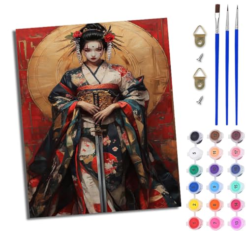 WJWWANG Malen Nach Zahlen DIY auf Leinwand Kit für Anfänger Samurai-Japanerin Mit Acryl Farben und Premium Pinsel 40x50CM Home Deko oder Geburtstag Weihnachten Geschenk WJWWANG Malen Nach Zahlen DIY auf Leinwand Kit für Anfänger Samurai-Japanerin Mit Acryl Farben und Premium Pinsel 40x50CM Home Deko oder Geburtstag Weihnachten Geschenk von WJWWANG