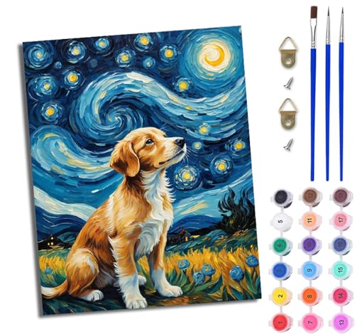 WJWWANG Malen Nach Zahlen DIY auf Leinwand Kit für Anfänger Welpe im Van Gogh-Stil Mit Acryl Farben und Premium Pinsel 40x50CM Home Deko oder Geburtstag Weihnachten Geschenk WJWWANG Malen Nach Zahlen DIY auf Leinwand Kit für Anfänger Welpe im Van Gogh-Stil Mit Acryl Farben und Premium Pinsel 40x50CM Home Deko oder Geburtstag Weihnachten Geschenk von WJWWANG