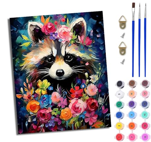 WJWWANG Malen Nach Zahlen Erwachsene Paint by Numbers Malen Nach Zahlen mit Pinseln und Acrylfarben Kleiner Waschbär in den Blumen Handgemalte Ölgemälde Leinwand für Home Décor Ohne Rahmen WJWWANG Malen Nach Zahlen Erwachsene Paint by Numbers Malen Nach Zahlen mit Pinseln und Acrylfarben Kleiner Waschbär in den Blumen Handgemalte Ölgemälde Leinwand für Home Décor Ohne Rahmen von WJWWANG