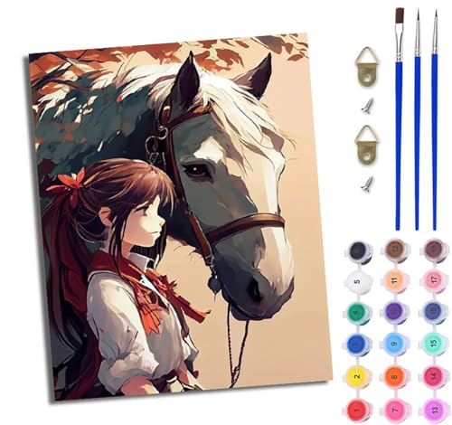 WJWWANG Malen Nach Zahlen Erwachsene Paint by Numbers Malen Nach Zahlen mit Pinseln und Acrylfarben Mädchen mit Pferd Handgemalte Ölgemälde Leinwand für Home Décor Ohne Rahmen WJWWANG Malen Nach Zahlen Erwachsene Paint by Numbers Malen Nach Zahlen mit Pinseln und Acrylfarben Mädchen mit Pferd Handgemalte Ölgemälde Leinwand für Home Décor Ohne Rahmen von WJWWANG