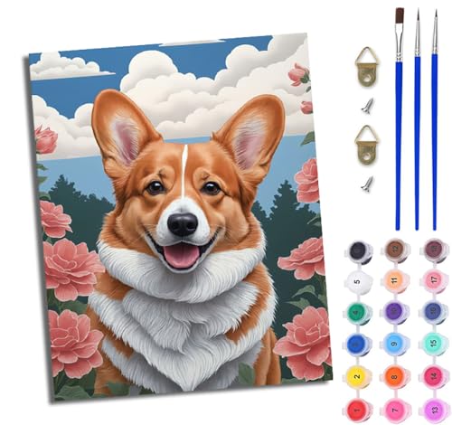 WJWWANG Malen Nach Zahlen Erwachsene Paint by Numbers Malen Nach Zahlen mit Pinseln und Acrylfarben Niedlicher Corgi in den Blumen Handgemalte Ölgemälde Leinwand für Home Décor Ohne Rahmen WJWWANG Malen Nach Zahlen Erwachsene Paint by Numbers Malen Nach Zahlen mit Pinseln und Acrylfarben Niedlicher Corgi in den Blumen Handgemalte Ölgemälde Leinwand für Home Décor Ohne Rahmen von WJWWANG