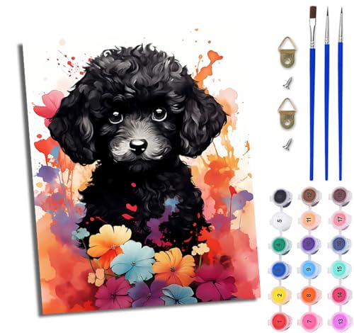 WJWWANG Malen Nach Zahlen Erwachsene Paint by Numbers Malen Nach Zahlen mit Pinseln und Acrylfarben Schwarzer Teddyhund in Blumen Handgemalte Ölgemälde Leinwand für Home Décor Ohne Rahmen WJWWANG Malen Nach Zahlen Erwachsene Paint by Numbers Malen Nach Zahlen mit Pinseln und Acrylfarben Schwarzer Teddyhund in Blumen Handgemalte Ölgemälde Leinwand für Home Décor Ohne Rahmen von WJWWANG