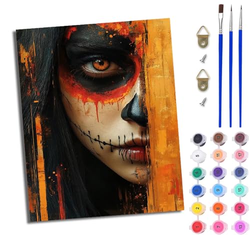 WJWWANG Malen Nach Zahlen Erwachsene Paint by Numbers Malen Nach Zahlen mit Pinseln und Acrylfarben Tag der Toten Geistergesicht Frau Handgemalte Ölgemälde Leinwand für Home Décor Ohne Rahmen WJWWANG Malen Nach Zahlen Erwachsene Paint by Numbers Malen Nach Zahlen mit Pinseln und Acrylfarben Tag der Toten Geistergesicht Frau Handgemalte Ölgemälde Leinwand für Home Décor Ohne Rahmen von WJWWANG