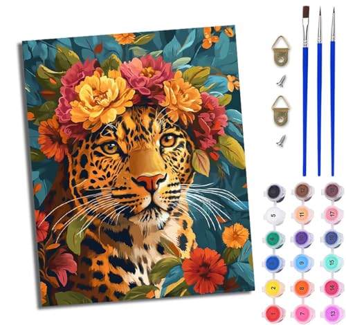WJWWANG Malen Nach Zahlen ErwachseneBunter Blumenleopard DIY Handgemalt Ölgemälde Kit für Anfänger und Erwachsene Mit 3-Pinseln und Acrylfarbe Ohne Rahmen 40X50CM WJWWANG Malen Nach Zahlen ErwachseneBunter Blumenleopard DIY Handgemalt Ölgemälde Kit für Anfänger und Erwachsene Mit 3-Pinseln und Acrylfarbe Ohne Rahmen 40X50CM von WJWWANG
