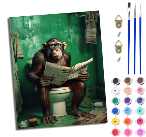 WJWWANG Malen Nach Zahlen ErwachseneGorillas auf der Toilette DIY Handgemalt Ölgemälde Kit für Anfänger und Erwachsene Mit 3-Pinseln und Acrylfarbe Ohne Rahmen 40X50CM WJWWANG Malen Nach Zahlen ErwachseneGorillas auf der Toilette DIY Handgemalt Ölgemälde Kit für Anfänger und Erwachsene Mit 3-Pinseln und Acrylfarbe Ohne Rahmen 40X50CM von WJWWANG