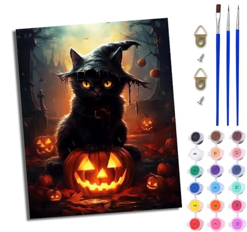 WJWWANG Malen Nach Zahlen ErwachseneHalloween Hexe schwarze Katze DIY Handgemalt Ölgemälde Kit für Anfänger und Erwachsene Mit 3-Pinseln und Acrylfarbe Ohne Rahmen 40X50CM WJWWANG Malen Nach Zahlen ErwachseneHalloween Hexe schwarze Katze DIY Handgemalt Ölgemälde Kit für Anfänger und Erwachsene Mit 3-Pinseln und Acrylfarbe Ohne Rahmen 40X50CM von WJWWANG