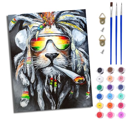 WJWWANG Malen Nach Zahlen ErwachseneReggae Culture Lion DIY Handgemalt Ölgemälde Kit für Anfänger und Erwachsene Mit 3-Pinseln und Acrylfarbe Ohne Rahmen 40X50CM WJWWANG Malen Nach Zahlen ErwachseneReggae Culture Lion DIY Handgemalt Ölgemälde Kit für Anfänger und Erwachsene Mit 3-Pinseln und Acrylfarbe Ohne Rahmen 40X50CM von WJWWANG