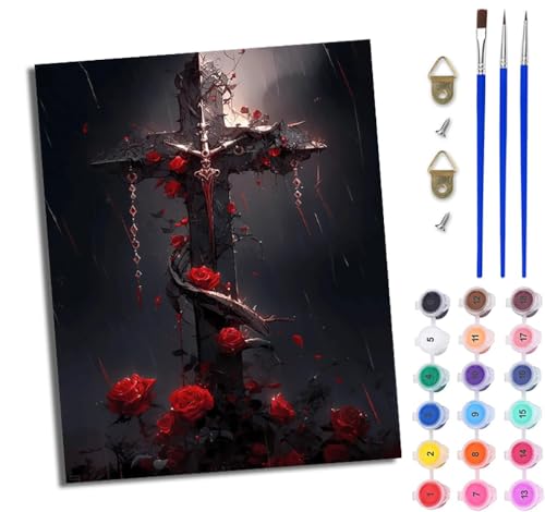 WJWWANG Malen Nach Zahlen ErwachseneRosenbuschkreuz DIY Handgemalt Ölgemälde Kit für Anfänger und Erwachsene Mit 3-Pinseln und Acrylfarbe Ohne Rahmen 40X50CM WJWWANG Malen Nach Zahlen ErwachseneRosenbuschkreuz DIY Handgemalt Ölgemälde Kit für Anfänger und Erwachsene Mit 3-Pinseln und Acrylfarbe Ohne Rahmen 40X50CM von WJWWANG