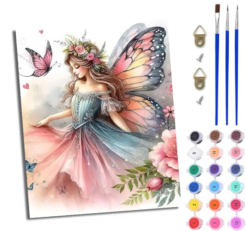 WJWWANG Malen Nach Zahlen ErwachseneSchmetterlingsfee DIY Handgemalt Ölgemälde Kit für Anfänger und Erwachsene Mit 3-Pinseln und Acrylfarbe Ohne Rahmen 40X50CM WJWWANG Malen Nach Zahlen ErwachseneSchmetterlingsfee DIY Handgemalt Ölgemälde Kit für Anfänger und Erwachsene Mit 3-Pinseln und Acrylfarbe Ohne Rahmen 40X50CM von WJWWANG