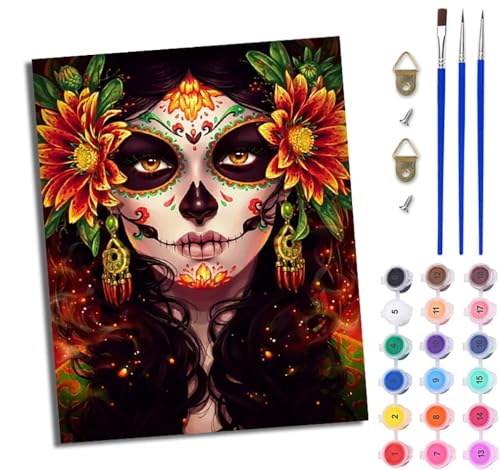 WJWWANG Malen Nach Zahlen ErwachseneTag der Toten Geistergesicht Mädchen DIY Handgemalt Ölgemälde Kit für Anfänger und Erwachsene Mit 3-Pinseln und Acrylfarbe Ohne Rahmen 40X50CM WJWWANG Malen Nach Zahlen ErwachseneTag der Toten Geistergesicht Mädchen DIY Handgemalt Ölgemälde Kit für Anfänger und Erwachsene Mit 3-Pinseln und Acrylfarbe Ohne Rahmen 40X50CM von WJWWANG