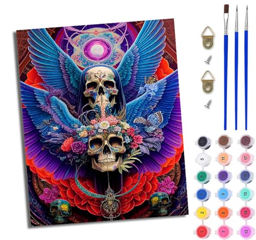 WJWWANG Malen Nach Zahlen ErwachseneTag der Toten Totenkopf Blumen DIY Handgemalt Ölgemälde Kit für Anfänger und Erwachsene Mit 3-Pinseln und Acrylfarbe Ohne Rahmen 40X50CM WJWWANG Malen Nach Zahlen ErwachseneTag der Toten Totenkopf Blumen DIY Handgemalt Ölgemälde Kit für Anfänger und Erwachsene Mit 3-Pinseln und Acrylfarbe Ohne Rahmen 40X50CM von WJWWANG