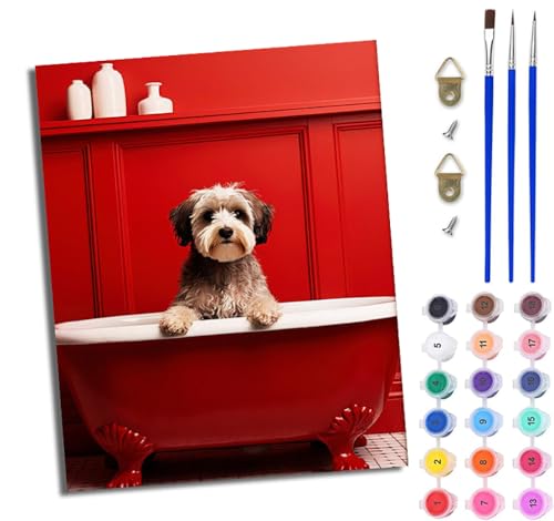 WJWWANG Malen Nach Zahlen ErwachseneWelpe in der Badewanne DIY Handgemalt Ölgemälde Kit für Anfänger und Erwachsene Mit 3-Pinseln und Acrylfarbe Ohne Rahmen 40X50CM WJWWANG Malen Nach Zahlen ErwachseneWelpe in der Badewanne DIY Handgemalt Ölgemälde Kit für Anfänger und Erwachsene Mit 3-Pinseln und Acrylfarbe Ohne Rahmen 40X50CM von WJWWANG