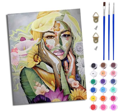 WJWWANG Malen nach Zahlen DIY Handgemalt Ölgemälde Set für Anfänger und Jugendliche Abstrakte Frau mit Blumen Pinsel und Acrylfarbe 40x50 cm ideal als Geschenk oder zur Heimdekoration WJWWANG Malen nach Zahlen DIY Handgemalt Ölgemälde Set für Anfänger und Jugendliche Abstrakte Frau mit Blumen Pinsel und Acrylfarbe 40x50 cm ideal als Geschenk oder zur Heimdekoration von WJWWANG