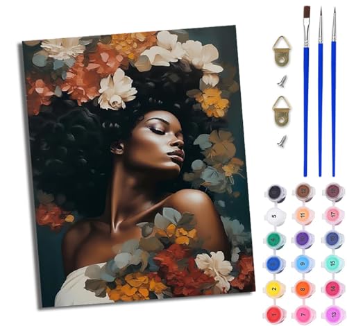 WJWWANG Malen nach Zahlen DIY Handgemalt Ölgemälde Set für Anfänger und Jugendliche Blumen Afrikanisches Mädchen Pinsel und Acrylfarbe 40x50 cm ideal als Geschenk oder zur Heimdekoration WJWWANG Malen nach Zahlen DIY Handgemalt Ölgemälde Set für Anfänger und Jugendliche Blumen Afrikanisches Mädchen Pinsel und Acrylfarbe 40x50 cm ideal als Geschenk oder zur Heimdekoration von WJWWANG