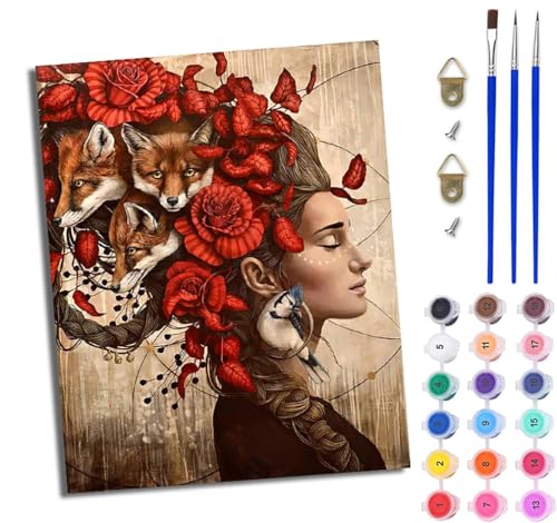 WJWWANG Malen nach Zahlen DIY Handgemalt Ölgemälde Set für Anfänger und Jugendliche Blumenfuchs Frau Pinsel und Acrylfarbe 40x50 cm ideal als Geschenk oder zur Heimdekoration WJWWANG Malen nach Zahlen DIY Handgemalt Ölgemälde Set für Anfänger und Jugendliche Blumenfuchs Frau Pinsel und Acrylfarbe 40x50 cm ideal als Geschenk oder zur Heimdekoration von WJWWANG