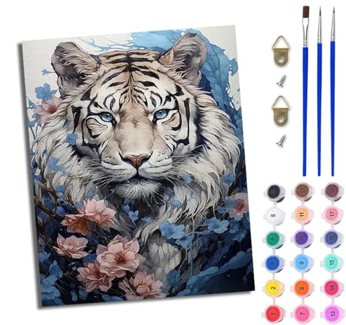 WJWWANG Malen nach Zahlen DIY Handgemalt Ölgemälde Set für Anfänger und Jugendliche Blumentigerblick Pinsel und Acrylfarbe 40x50 cm ideal als Geschenk oder zur Heimdekoration WJWWANG Malen nach Zahlen DIY Handgemalt Ölgemälde Set für Anfänger und Jugendliche Blumentigerblick Pinsel und Acrylfarbe 40x50 cm ideal als Geschenk oder zur Heimdekoration von WJWWANG