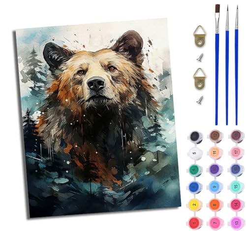 WJWWANG Malen nach Zahlen DIY Handgemalt Ölgemälde Set für Anfänger und Jugendliche Dominierender Braunbär Pinsel und Acrylfarbe 40x50 cm ideal als Geschenk oder zur Heimdekoration WJWWANG Malen nach Zahlen DIY Handgemalt Ölgemälde Set für Anfänger und Jugendliche Dominierender Braunbär Pinsel und Acrylfarbe 40x50 cm ideal als Geschenk oder zur Heimdekoration von WJWWANG
