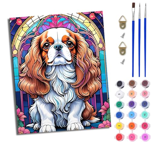 WJWWANG Malen nach Zahlen DIY Handgemalt Ölgemälde Set für Anfänger und Jugendliche Englischer King Charles Spaniel Pinsel und Acrylfarbe 40x50 cm ideal als Geschenk oder zur Heimdekoration WJWWANG Malen nach Zahlen DIY Handgemalt Ölgemälde Set für Anfänger und Jugendliche Englischer King Charles Spaniel Pinsel und Acrylfarbe 40x50 cm ideal als Geschenk oder zur Heimdekoration von WJWWANG