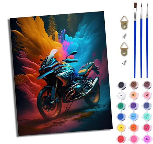 WJWWANG Malen nach Zahlen DIY Handgemalt Ölgemälde Set für Anfänger und Jugendliche Farbspritzer Motorrad Pinsel und Acrylfarbe 40x50 cm ideal als Geschenk oder zur Heimdekoration WJWWANG Malen nach Zahlen DIY Handgemalt Ölgemälde Set für Anfänger und Jugendliche Farbspritzer Motorrad Pinsel und Acrylfarbe 40x50 cm ideal als Geschenk oder zur Heimdekoration von WJWWANG