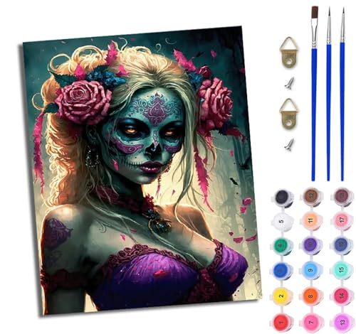 WJWWANG Malen nach Zahlen DIY Handgemalt Ölgemälde Set für Anfänger und Jugendliche Geistergesicht Tattoo Frau Pinsel und Acrylfarbe 40x50 cm ideal als Geschenk oder zur Heimdekoration WJWWANG Malen nach Zahlen DIY Handgemalt Ölgemälde Set für Anfänger und Jugendliche Geistergesicht Tattoo Frau Pinsel und Acrylfarbe 40x50 cm ideal als Geschenk oder zur Heimdekoration von WJWWANG