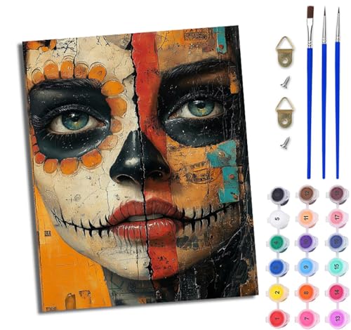WJWWANG Malen nach Zahlen DIY Handgemalt Ölgemälde Set für Anfänger und Jugendliche Graffiti Geistergesicht Frau Pinsel und Acrylfarbe 40x50 cm ideal als Geschenk oder zur Heimdekoration WJWWANG Malen nach Zahlen DIY Handgemalt Ölgemälde Set für Anfänger und Jugendliche Graffiti Geistergesicht Frau Pinsel und Acrylfarbe 40x50 cm ideal als Geschenk oder zur Heimdekoration von WJWWANG