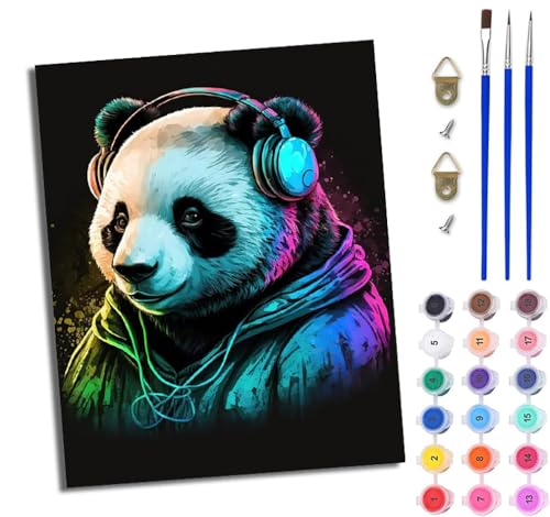 WJWWANG Malen nach Zahlen DIY Handgemalt Ölgemälde Set für Anfänger und Jugendliche Großer Panda mit Kopfhörern Pinsel und Acrylfarbe 40x50 cm ideal als Geschenk oder zur Heimdekoration WJWWANG Malen nach Zahlen DIY Handgemalt Ölgemälde Set für Anfänger und Jugendliche Großer Panda mit Kopfhörern Pinsel und Acrylfarbe 40x50 cm ideal als Geschenk oder zur Heimdekoration von WJWWANG
