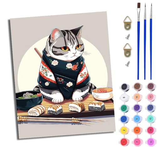 WJWWANG Malen nach Zahlen DIY Handgemalt Ölgemälde Set für Anfänger und Jugendliche Japanisches Sushi-Kätzchen Pinsel und Acrylfarbe 40x50 cm ideal als Geschenk oder zur Heimdekoration WJWWANG Malen nach Zahlen DIY Handgemalt Ölgemälde Set für Anfänger und Jugendliche Japanisches Sushi-Kätzchen Pinsel und Acrylfarbe 40x50 cm ideal als Geschenk oder zur Heimdekoration von WJWWANG