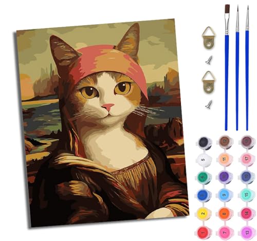WJWWANG Malen nach Zahlen DIY Handgemalt Ölgemälde Set für Anfänger und Jugendliche Katze Mona Lisa Pinsel und Acrylfarbe 40x50 cm ideal als Geschenk oder zur Heimdekoration WJWWANG Malen nach Zahlen DIY Handgemalt Ölgemälde Set für Anfänger und Jugendliche Katze Mona Lisa Pinsel und Acrylfarbe 40x50 cm ideal als Geschenk oder zur Heimdekoration von WJWWANG