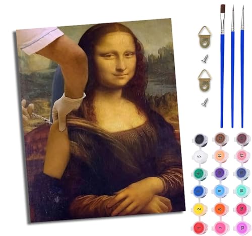 WJWWANG Malen nach Zahlen DIY Handgemalt Ölgemälde Set für Anfänger und Jugendliche Mona Lisa bekommt eine Spritze Pinsel und Acrylfarbe 40x50 cm ideal als Geschenk oder zur Heimdekoration WJWWANG Malen nach Zahlen DIY Handgemalt Ölgemälde Set für Anfänger und Jugendliche Mona Lisa bekommt eine Spritze Pinsel und Acrylfarbe 40x50 cm ideal als Geschenk oder zur Heimdekoration von WJWWANG