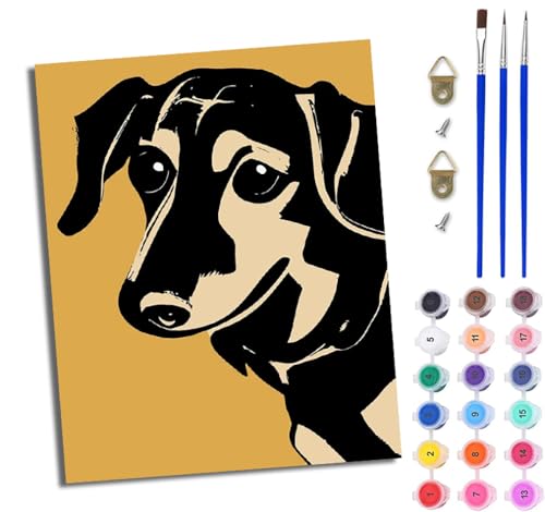 WJWWANG Malen nach Zahlen DIY Handgemalt Ölgemälde Set für Anfänger und Jugendliche Niedlicher Dackel der Karikatur Pinsel und Acrylfarbe 40x50 cm ideal als Geschenk oder zur Heimdekoration WJWWANG Malen nach Zahlen DIY Handgemalt Ölgemälde Set für Anfänger und Jugendliche Niedlicher Dackel der Karikatur Pinsel und Acrylfarbe 40x50 cm ideal als Geschenk oder zur Heimdekoration von WJWWANG