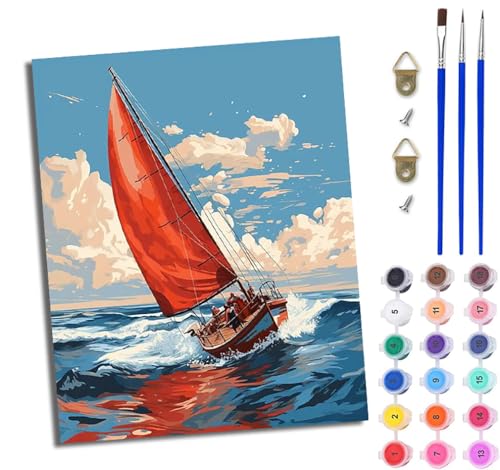 WJWWANG Malen nach Zahlen DIY Handgemalt Ölgemälde Set für Anfänger und Jugendliche Segelboot Wellen Blauer Himmel Pinsel und Acrylfarbe 40x50 cm ideal als Geschenk oder zur Heimdekoration WJWWANG Malen nach Zahlen DIY Handgemalt Ölgemälde Set für Anfänger und Jugendliche Segelboot Wellen Blauer Himmel Pinsel und Acrylfarbe 40x50 cm ideal als Geschenk oder zur Heimdekoration von WJWWANG