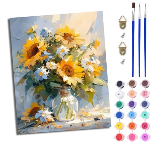 WJWWANG Malen nach Zahlen DIY Handgemalt Ölgemälde Set für Anfänger und Jugendliche Sonnenblumenvase Pinsel und Acrylfarbe 40x50 cm ideal als Geschenk oder zur Heimdekoration WJWWANG Malen nach Zahlen DIY Handgemalt Ölgemälde Set für Anfänger und Jugendliche Sonnenblumenvase Pinsel und Acrylfarbe 40x50 cm ideal als Geschenk oder zur Heimdekoration von WJWWANG