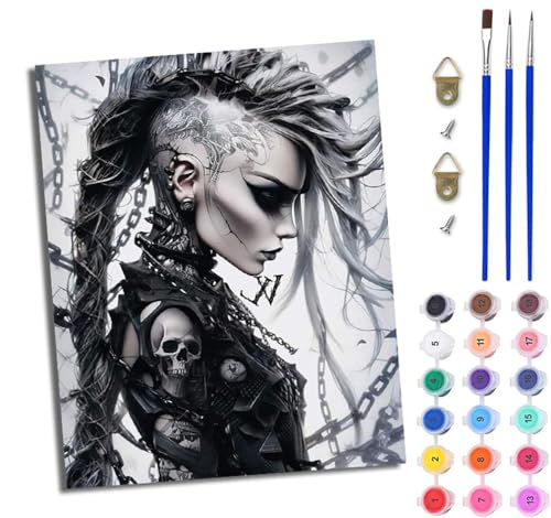 WJWWANG Malen nach Zahlen DIY Handgemalt Ölgemälde Set für Anfänger und Jugendliche Totenkopf Tattoo Frau Pinsel und Acrylfarbe 40x50 cm Mit Rahmen ideal als Geschenk oder zur Heimdekoration WJWWANG Malen nach Zahlen DIY Handgemalt Ölgemälde Set für Anfänger und Jugendliche Totenkopf Tattoo Frau Pinsel und Acrylfarbe 40x50 cm Mit Rahmen ideal als Geschenk oder zur Heimdekoration von WJWWANG