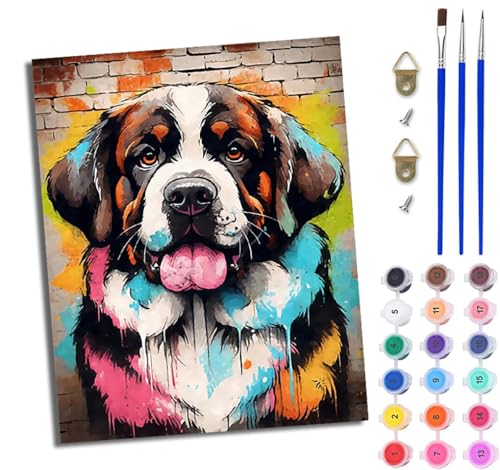 WJWWANG Malen nach Zahlen DIY Handgemalt Ölgemälde Set für Anfänger und Jugendliche Treuer Bernhardiner Pinsel und Acrylfarbe 40x50 cm ideal als Geschenk oder zur Heimdekoration WJWWANG Malen nach Zahlen DIY Handgemalt Ölgemälde Set für Anfänger und Jugendliche Treuer Bernhardiner Pinsel und Acrylfarbe 40x50 cm ideal als Geschenk oder zur Heimdekoration von WJWWANG