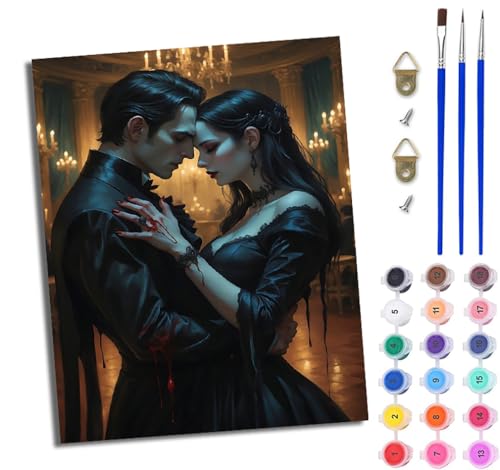 WJWWANG Malen nach Zahlen DIY Handgemalt Ölgemälde Set für Anfänger und Jugendliche Vampirpaar Pinsel und Acrylfarbe 40x50 cm ideal als Geschenk oder zur Heimdekoration WJWWANG Malen nach Zahlen DIY Handgemalt Ölgemälde Set für Anfänger und Jugendliche Vampirpaar Pinsel und Acrylfarbe 40x50 cm ideal als Geschenk oder zur Heimdekoration von WJWWANG