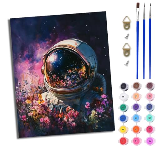 WJWWANG Malen nach Zahlen DIY Handgemalt Ölgemälde Set für Anfänger und Jugendliche Verträumter Blumenastronaut Pinsel und Acrylfarbe 40x50 cm ideal als Geschenk oder zur Heimdekoration WJWWANG Malen nach Zahlen DIY Handgemalt Ölgemälde Set für Anfänger und Jugendliche Verträumter Blumenastronaut Pinsel und Acrylfarbe 40x50 cm ideal als Geschenk oder zur Heimdekoration von WJWWANG