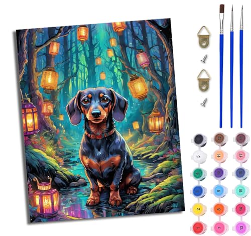 WJWWANG Malen nach Zahlen DIY Handgemalt Ölgemälde Set für Anfänger und Jugendliche Waldlaterne Dackel Pinsel und Acrylfarbe 40x50 cm ideal als Geschenk oder zur Heimdekoration WJWWANG Malen nach Zahlen DIY Handgemalt Ölgemälde Set für Anfänger und Jugendliche Waldlaterne Dackel Pinsel und Acrylfarbe 40x50 cm ideal als Geschenk oder zur Heimdekoration von WJWWANG