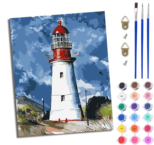 WJWWANG Malen nach Zahlen DIY Handgemalt Ölgemälde Set für Anfänger und Jugendliche Weiße Wolken und blauer Himmel Leuchtturm Pinsel und Acrylfarbe 40x50 cm ideal als Geschenk oder zur Heimdekoration WJWWANG Malen nach Zahlen DIY Handgemalt Ölgemälde Set für Anfänger und Jugendliche Weiße Wolken und blauer Himmel Leuchtturm Pinsel und Acrylfarbe 40x50 cm ideal als Geschenk oder zur Heimdekoration von WJWWANG