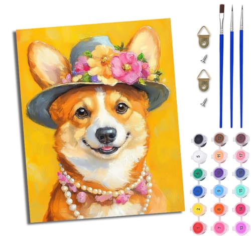 WJWWANG Malen nach Zahlen für Erwachsene Blume Corgi Perle Mit Acryl Farben und Premium Pinsel 40x50CM Mit Rahmen Home Deko oder Geburtstag Weihnachten Geschenk WJWWANG Malen nach Zahlen für Erwachsene Blume Corgi Perle Mit Acryl Farben und Premium Pinsel 40x50CM Mit Rahmen Home Deko oder Geburtstag Weihnachten Geschenk von WJWWANG