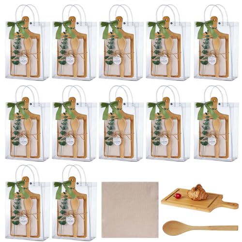 WJXCYGG 12er-Set vorverpackte Babyparty-Preise: Bambus-Käsebrett, Löffel, Waffelgewebe, künstliche Eukalyptus-Stiele und Taschen für Braut- und Babyparty-Partys von WJXCYGG