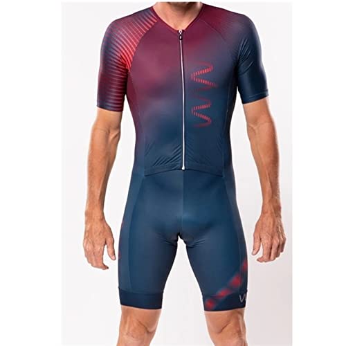 Herren Sommer Triathlon Skinsuit Overall Radfahren, 9D Gel Gepolsterter Fahrrad Fahrradanzug, Kurzarm mit Taschen (Farbe 1, Größe Medium) von WJYLM