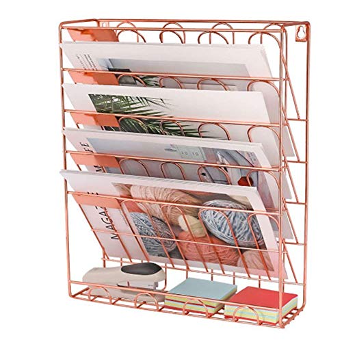 WJYLM Ordner Binder Halter Magazine Post-Rack, 5 Pocket-Wand befestigte Datei Hang Organizer Metal Mesh Office Home, Papierkram Organizer, Magazine Rack,Rosa von WJYLM