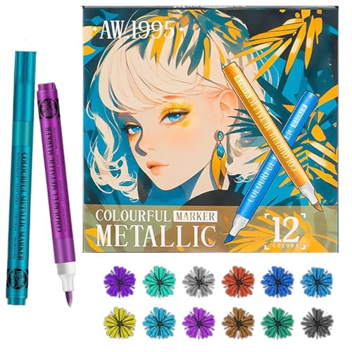 WJnflQN Glitzer-Farbstifte, Pastell-Marker, Stifte, 12 Farben, hochpigmentiert – Acrylfarben-Marker-Set, Strumpffüller für Kinder, cooles Kunst-Bastelbedarf-Set zum Zeichnen von WJnflQN