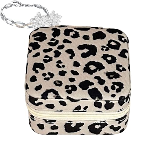 WJnflQN Leoparden-Schmuckbox, Leoparden-Schmuckbox, Leoparden-Schmuckschatulle, Aufbewahrungsbox für Armbänder aus Leder – kleine Ringbox für Paare, tragbare Schmuckschatulle, Etui für Halsketten und von WJnflQN